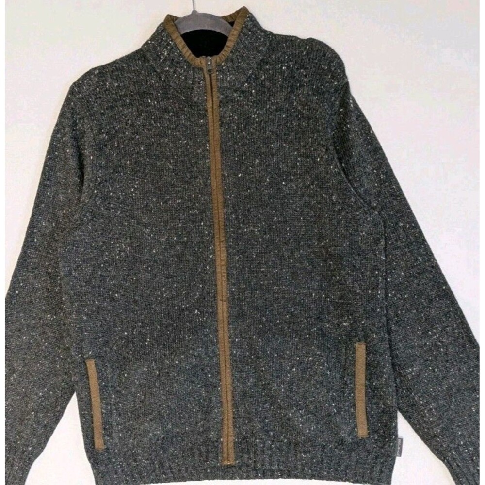 Woolrich Zip Up Cardigan Sweater Mens Size M Grey Onyx Heather Wool Ramie Blend